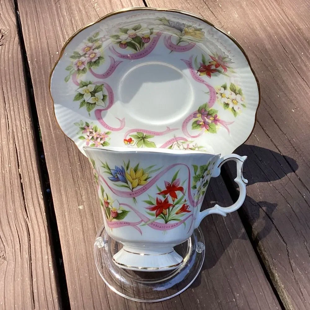Royal Albert Our Emblems Dear Canada Provincial Flowers‎ Teacup Saucer Set-READ
